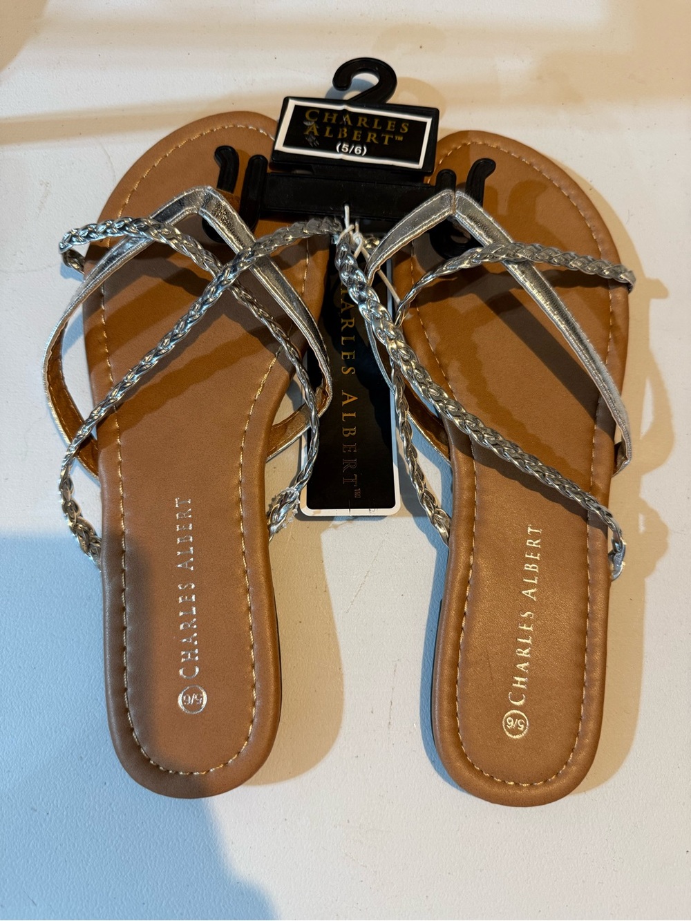 Charles Albert Silver Braided-Strap Women’s Sandals